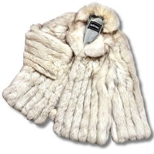 Moon Harmony Blue Fox Real Fur Coat Half Length Womens L Ivory Beige Authentic
