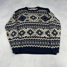 Vintage Abstract Knitted Jumper Patterned Grandad Chunky Knit Sweater Men's Xl