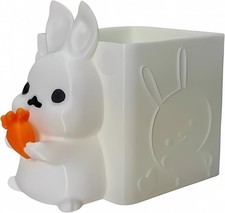 Bunny Pen Holder for Desk - White Rabbit Pencil Holder with Cute Plush Carrot, A