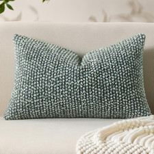 Decorative Lumbar Pillow Cover 12x20 Green Striped Soft Wool Lumbar Throw Pillow