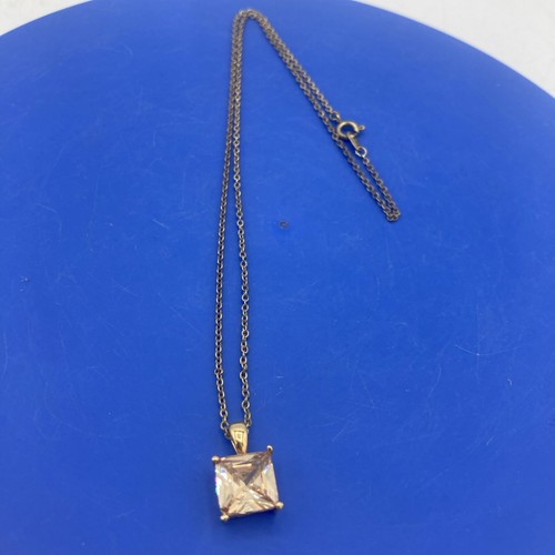 Collana vintage tono oro pesca champagne quadrato vetro pendente 17" - Foto 2 di 8
