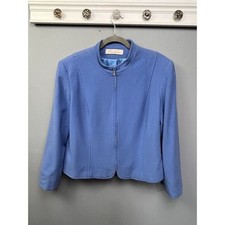 Mainbocher Blue Wool Blend Zip Front Blazer Jacket Size 14 Office Career Church