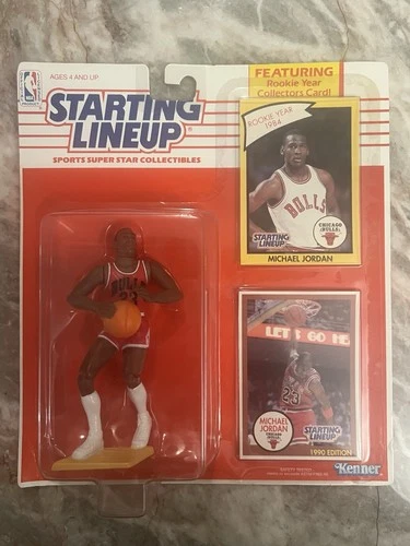 1990 Kenner Starting Lineup Michael Jordan (brown & yellow) 2 card lot w/ Figure
