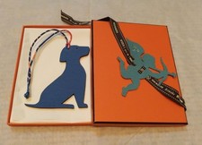 Hermes Petit H Bag Charm Dog Motif Pink Blue Silk Strap Women Accessory With Box