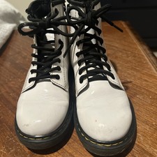 Dr. Martens Air White Leather Combat Lace Up Boots Shoes Girls Boys Size 1 Ankle