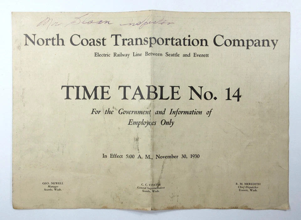 Расписание сотрудников Seattle Everett Interurban North Coast Transportation 1930 - Изображение 3 из 4