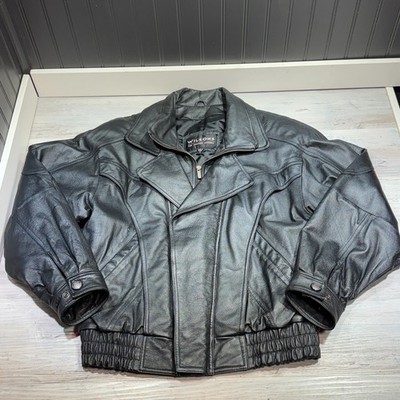 Wilsons Black Leather Bomber Jacket Sz S Vintage 90s Moto Biker