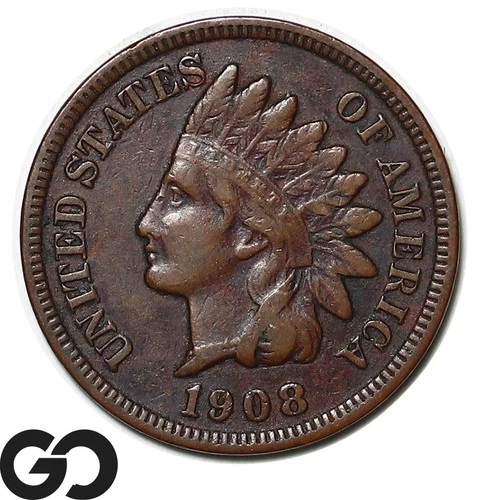 1908-S Indian Head Cent Penny, AU-170, Well Sought After Better Date