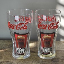 2 x Coca Cola 16oz Glasses - 2001 Raised Red Logo & Leaflet 