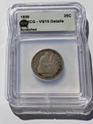 1856-P Seated Liberty Quarter 90% Silver, ICG Graded VG10-Details, 170 Years Old