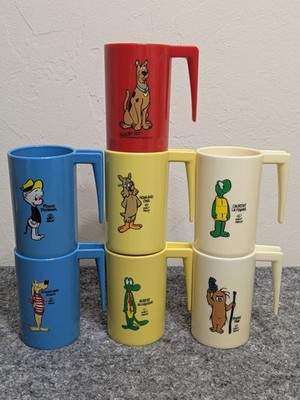 Vintage WALT KELLY POGO Cartoon Lot of 7 Plastic Cups Albert Porky w Scooby Doo