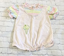 Vtg Healthtex Baby Girl Bubble Romper Pastel Stripe Ice Cream 24 Month Made USA