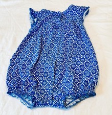 Carter's Blue/White Floral Ruffle Romper One-Piece 6M Sleeveless Cotton Snap