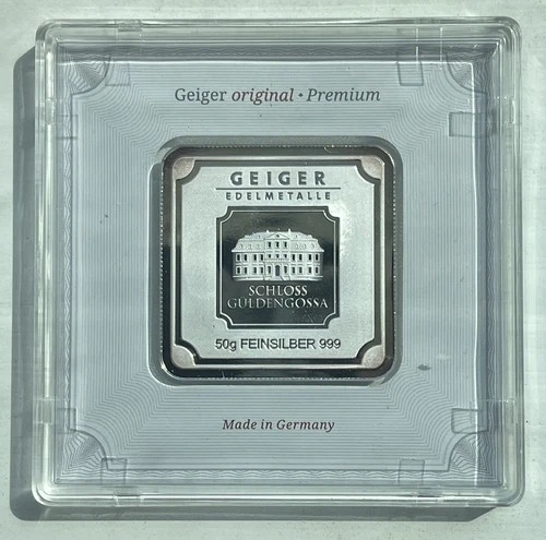 50 Geiger Edelmetalle .999 Fine Silver Bar- Original Mint Packaging W/Unique SN