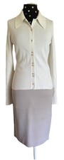 Armani Collezioni-Cream Straight Cotton Blend Skirt-Size 2