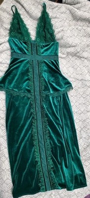 NEW SAU LEE Royal Green velvet Sleeveless gown sz 2 Lace Trim NWOT 
