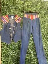 Vtg Deadstock 70s Frederick’s of Hollywood Western Set Denim Vest Jeans 2pc suit
