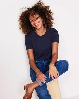Boden 100% Cotton Puff Sleeve Navy Blue T-shirt, Sz L