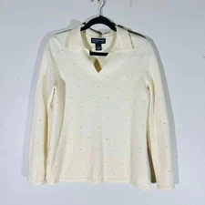 JONES NEW YORK Vintage Wool Angora Pearl Crew Sweater Cream Size Large