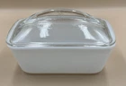 Vintage Westinghouse white milk glass loaf pan fridge dish clear lid grandmacore