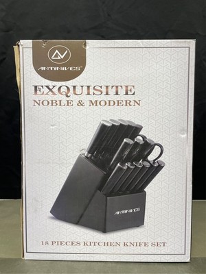 Antinives Kitchen Knife Set - 18Pcs Set with Knife Block