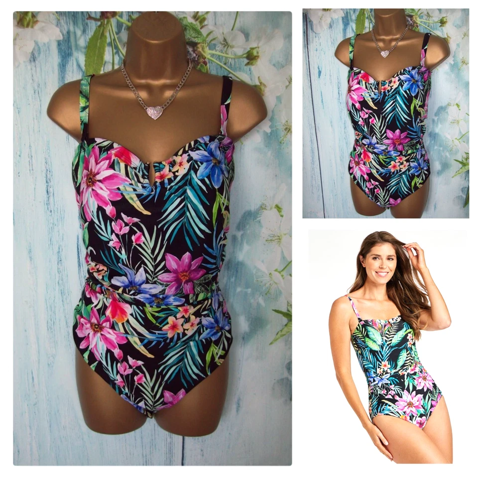 NEU BONMARCHE BADEANZUG UK 28, Floral Tropical Bandeau Kostüm, abnehmbare Träger