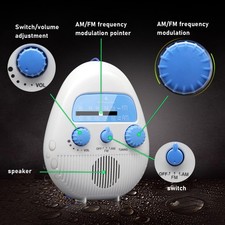 Shower Radio Battery Operated Hanging Bathroom Radio Built In Speaker For