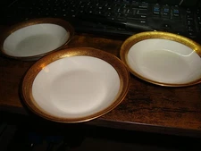 Theodore Haviland Limoges France Berry Dessert Bowls Set of 3 Gold Pattern Trim