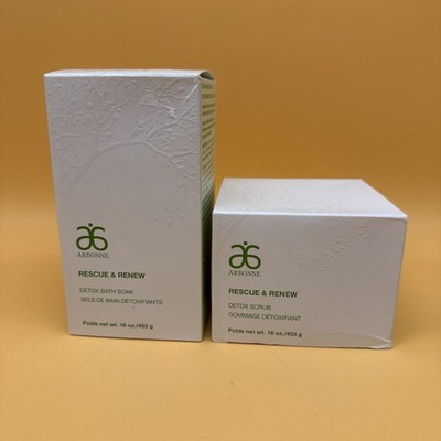 Arbonne Rescue and Renew Relax Set Detox Gelee Scrub 16 Oz Detox Bath Soak 16 Oz