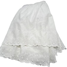 White Embroidered Eyelet Twin Bed Skirt Bedding Scalloped Hem Classic Boho