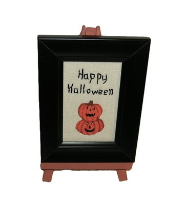 Primitive ''Happy Halloween'' JOL stack mini framed stitchery-with wooden easel