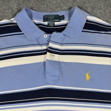 Vintage Polo Ralph Lauren Polo Shirt Mens XL Blue White Striped Yellow Pony Fade