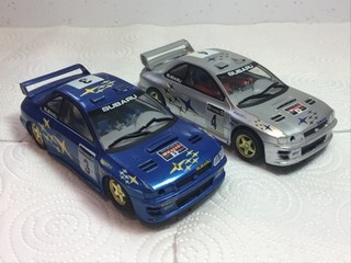 SCALEXTRIC VINTAGE SUBARU IMPREZAS FOR SPARES OR REPAIRS MOTORS RUN
