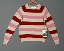 Trovata Birds of Paradise 100 Cashmere Striped Sweater Pink Orange XS