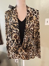 Slinky Brand Y2K Made In USA Leopard Print Women's Top Sheer Long Sleeves S NWT