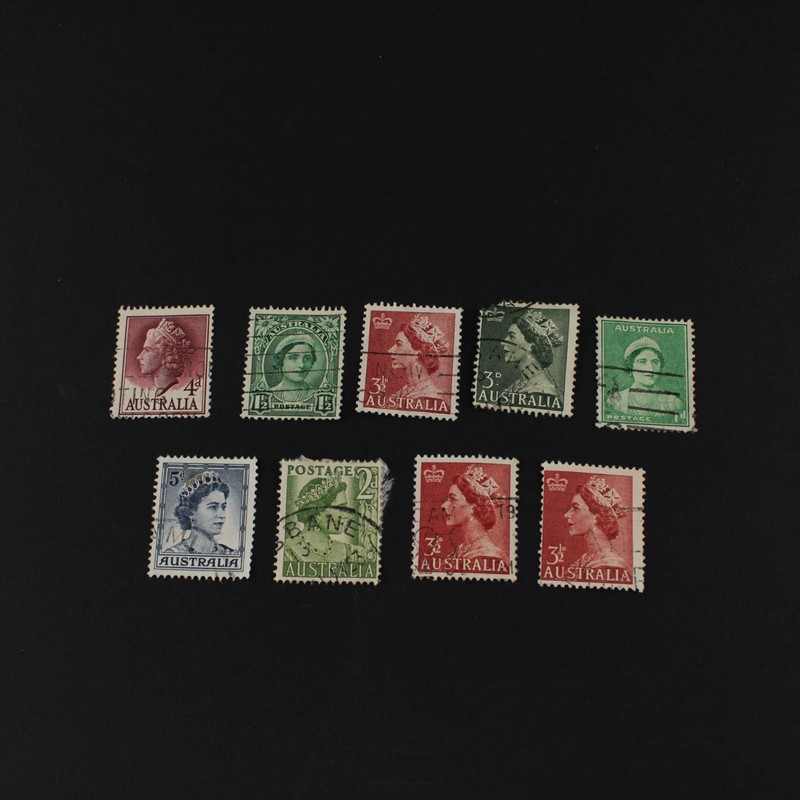Lot Of 9 Australia Queen Elizabeth II Stamps Used