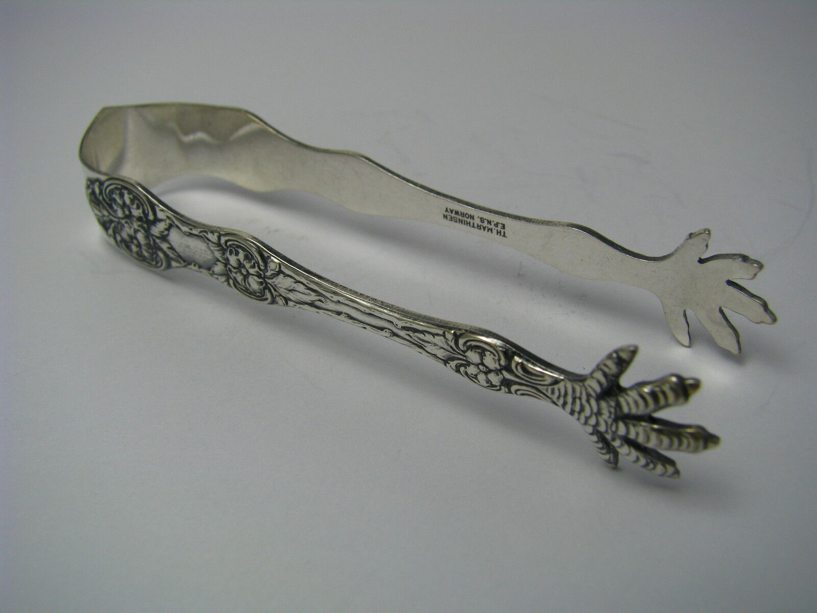 SILVER PLATED TONGS SILVERPLATE ICE TONGS Wild Rose by Marthinsen Norway ca.1968