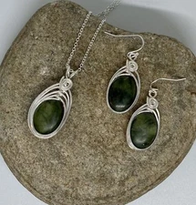 Genuine Irish Connemara Marble Jewelry Set, Necklace and Earrings Set, Handmade