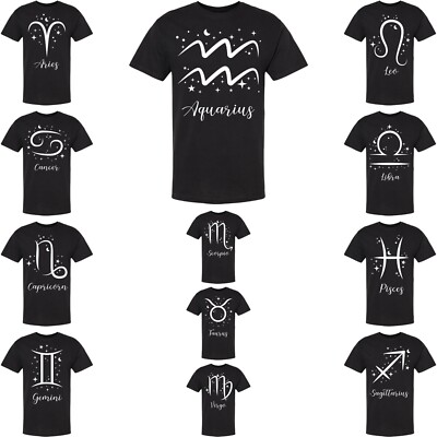 Zodiac Signs Printed Short Sleeve Short Sleeves 100% Cotton Astrology T-Shirt
