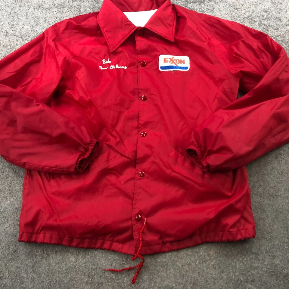 Chaqueta Exxon De Colección Para Hombres Grande Roja Cortavientos Uniforme de Trabajo Empleado Años 80 Foto 2 de 4