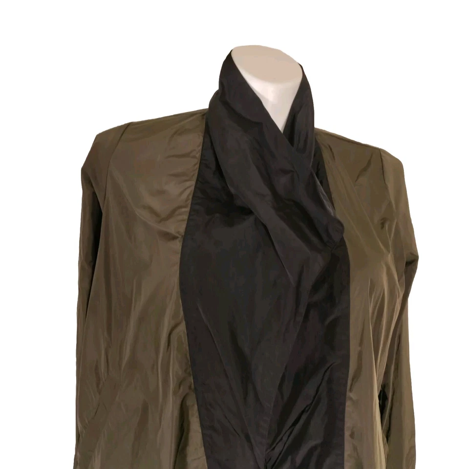 Chaqueta túnica SUN KIM drapeada frontal abierta bolsillos verde oliva negra talla mediana EE. UU. Foto 3 de 4