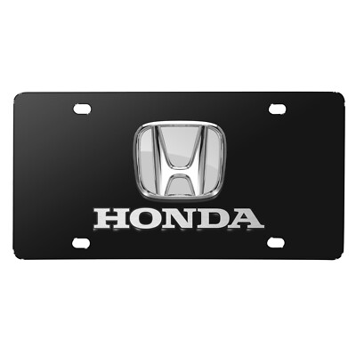 #ad Honda 3D Chrome Metal Logo Dual Black Stainless Steel License Plate $55.99