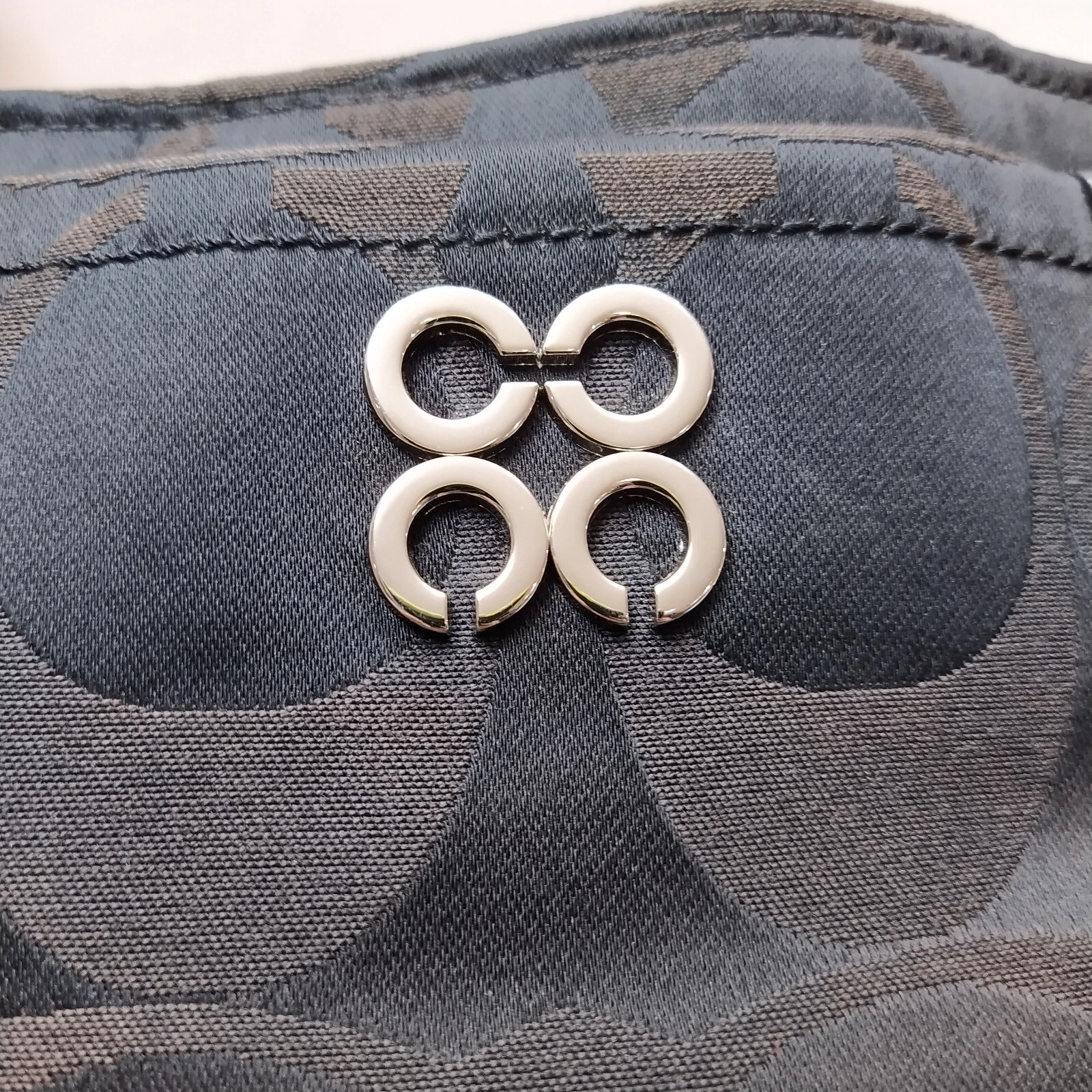 Borsa a tracolla Coach Signature tela nera doppia maniglia