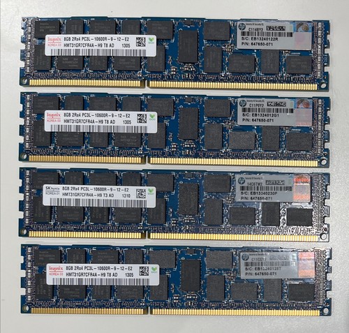 32GB (4 x 8GB) Hynix DDR3 PC3L-10600R 2Rx4 ECC Server Memory HP 647650-071 - Picture 2 of 2