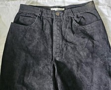 Vintage Black Suede Pants Slim Fit High Waisted Skinny Leather Trousers 8