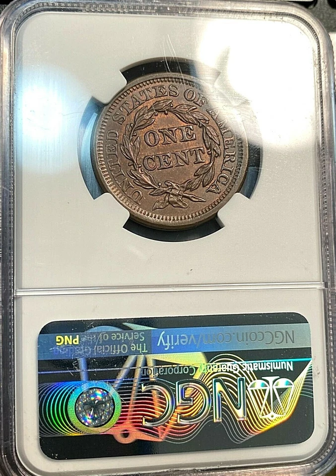 1856 Upright 5 Large Cent NGC Unc. Details Cleaned (EAC 64) Beauty Some Red CHN - Image 4 of 4