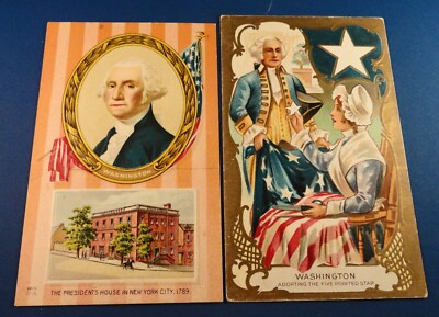 TWO: Antique Post Cards: George Washington NY Residence & 5 Point Star