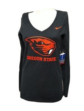 Nike Women NEW SMALL Athletic Cut Beavers Team  Long Sleeve T-SHIRT Black(#m3
