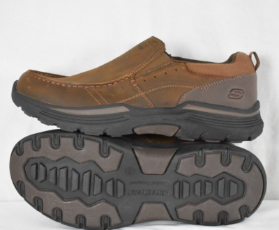 Skechers Mens Relaxed Fit Seveno Shoes Brown Leather Slip On 66146