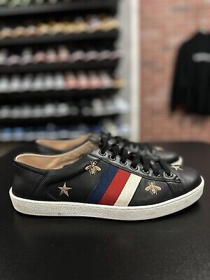 9.5G/10US Gucci Men Sneakers Ace Strap Star Bee Black 100 9.5G/10US Gucci Men Sneakers Ace Strap Star Bee Black 100